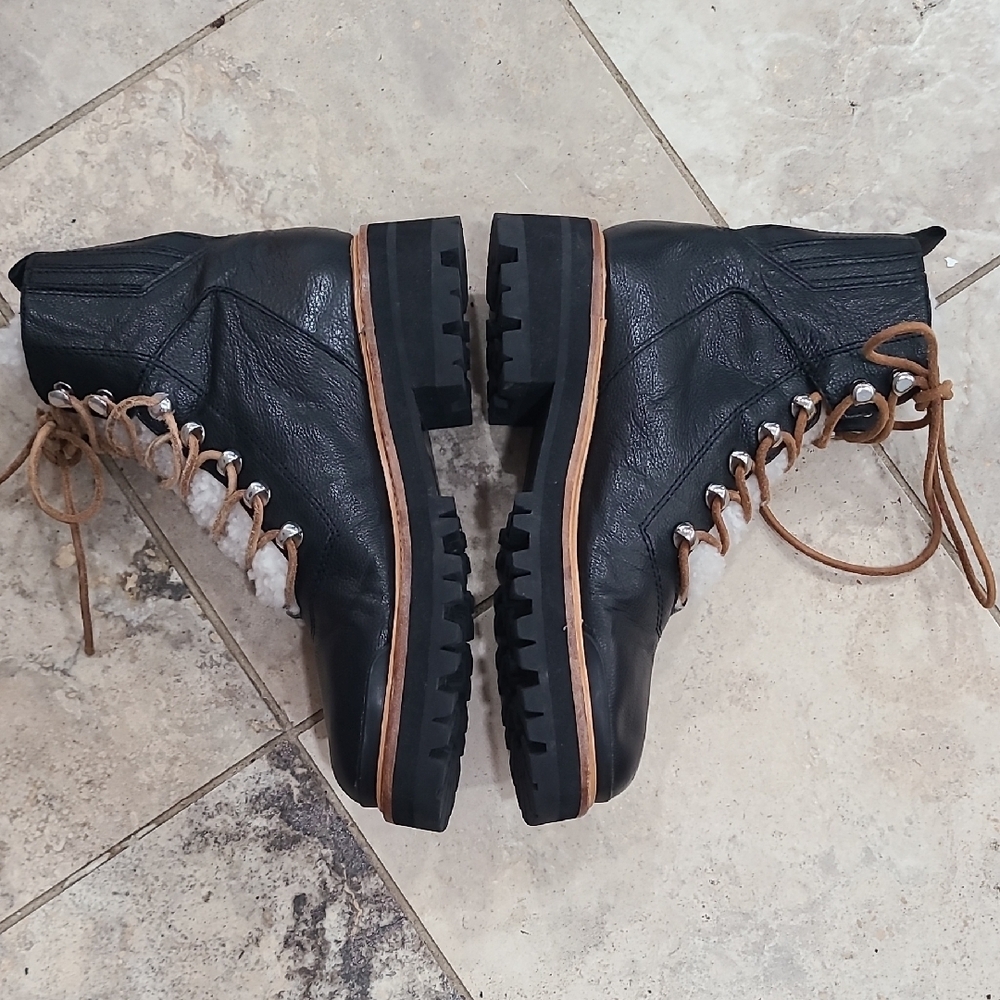 Marc Fisher Black and Tan Lace Up Boots - Picture 3 of 8